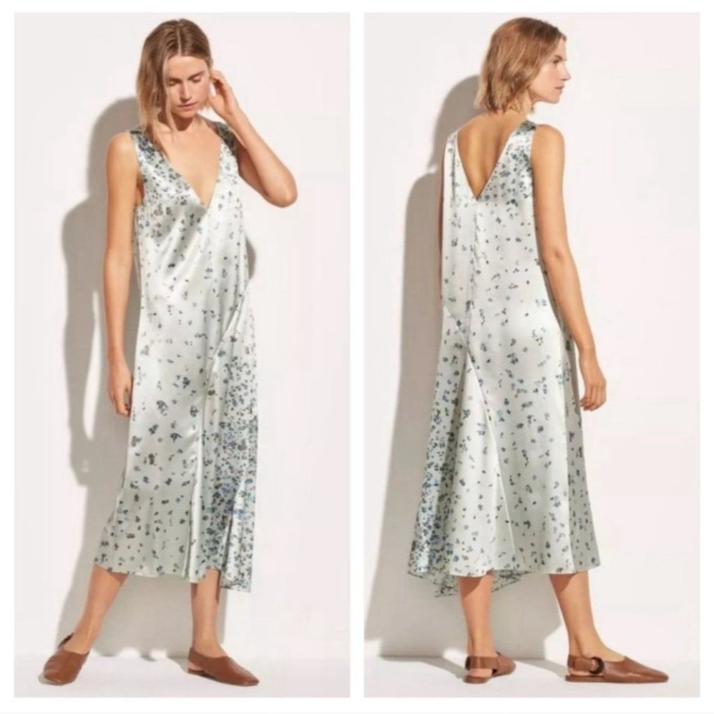 Vince Asymmetrical Floral Print Sleeveless Midi Dress Womens XXS New w Defects